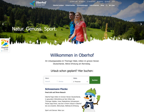 Screenshot der Startseite www.oberhof.de - Beispiel beim Relaunch 2022